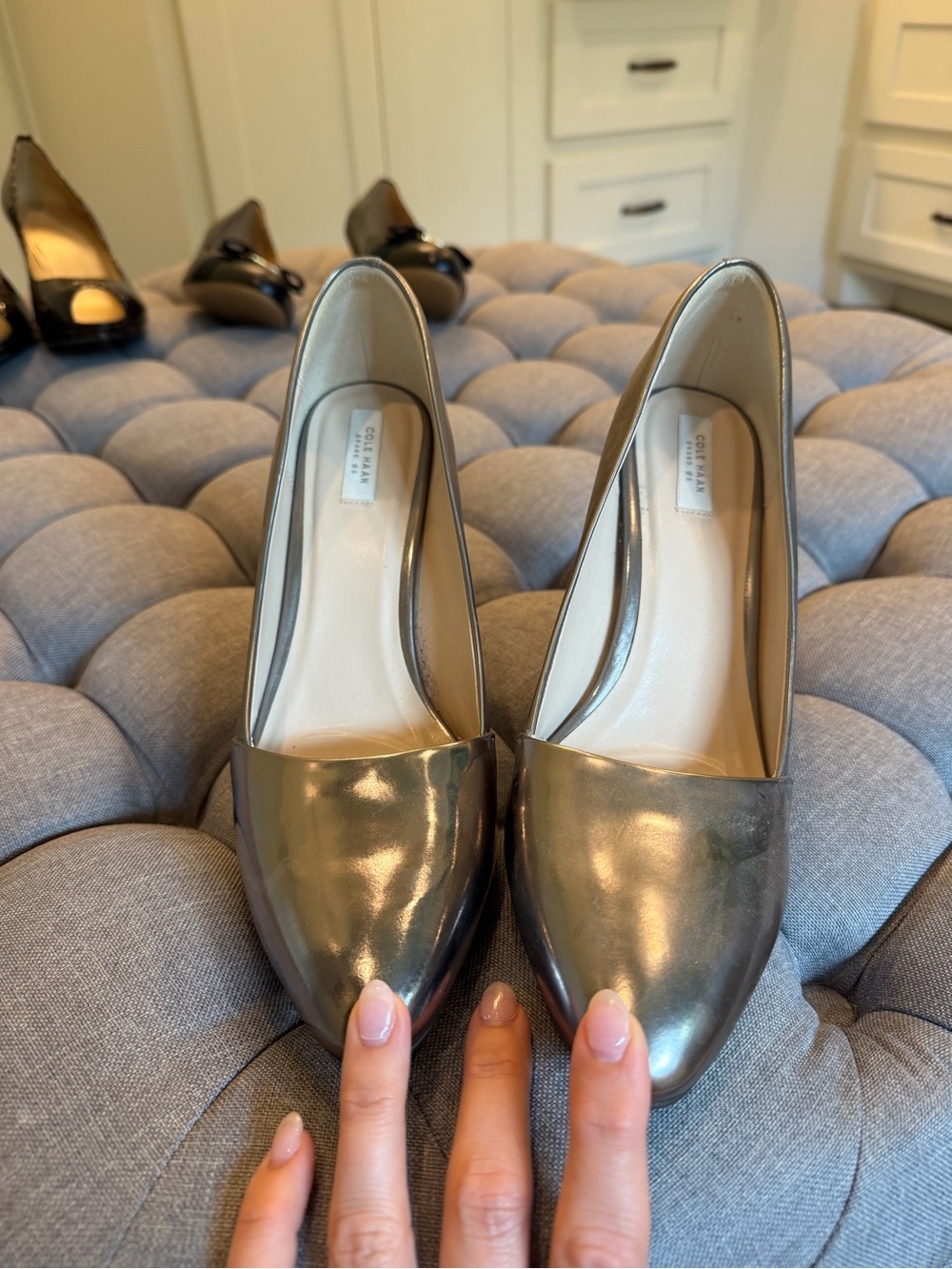 Cole Haan Metallic Silver Block Heel Pumps - Picture 2 of 5